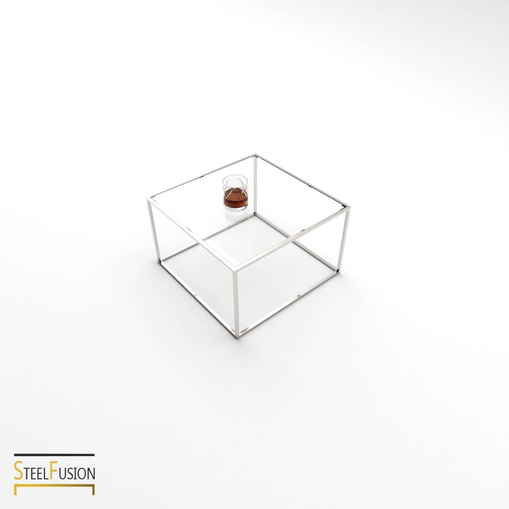 Cube Table Basse Acier 1 verre 4 barres basses