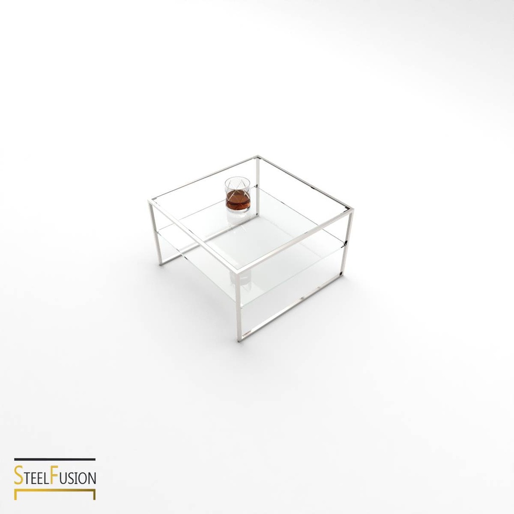 Cube Table Basse Acier 2 verres 2 barres basses