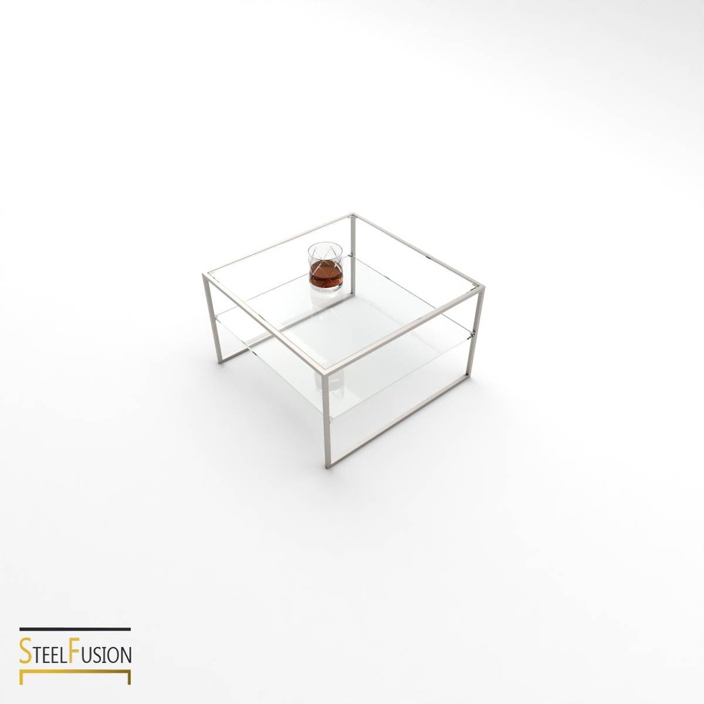 Cube Table Basse Inox 2 verres 2 barres basses