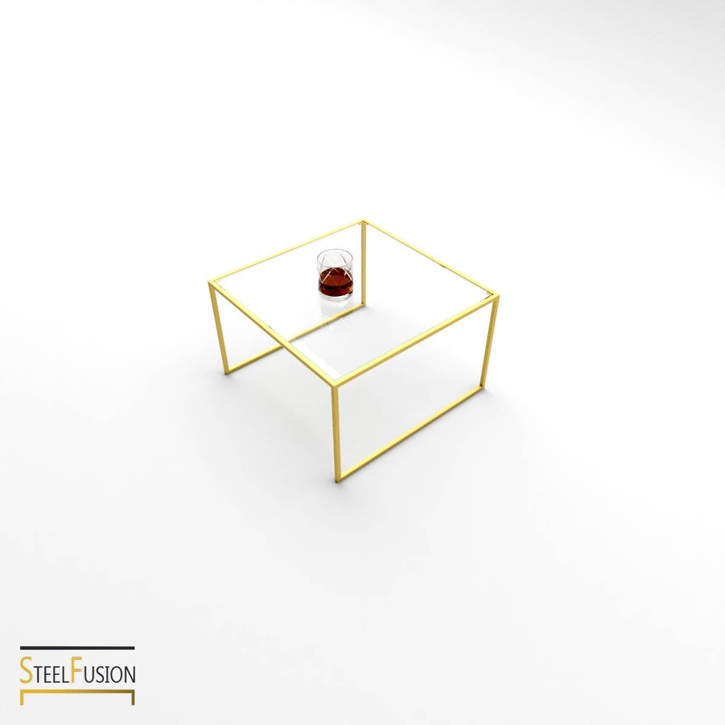 Cube Table Basse Laiton 1 verre 2 barres basses