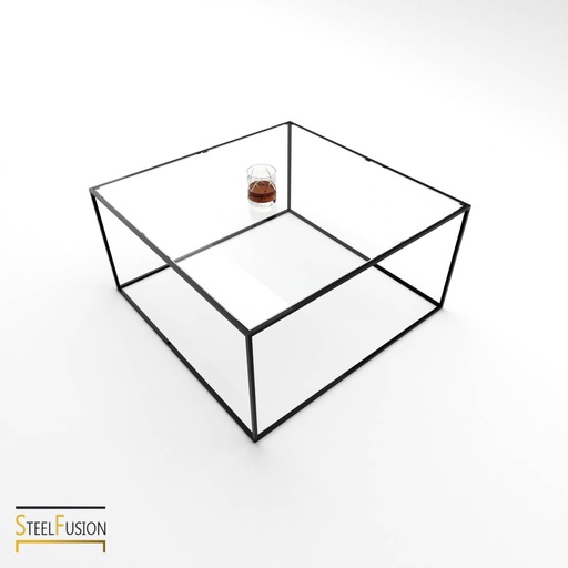 Cube Table Basse Acier 1 verre 4 barres basses