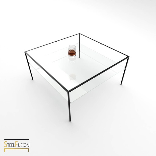Cube Table Basse Acier 2 verres