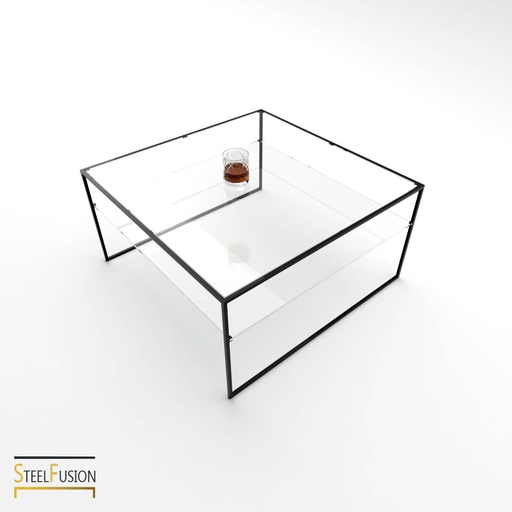 Cube Table Basse Acier 2 verres 2 barres basses