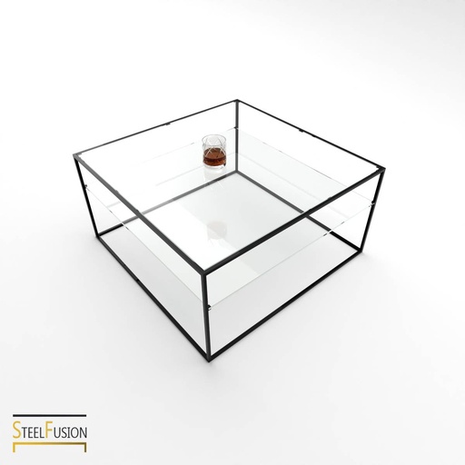Cube Table Basse Acier 2 verres 4 barres basses