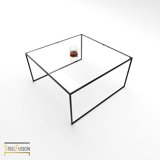 Cube Table Basse Acier 1 verre 2 barres basses